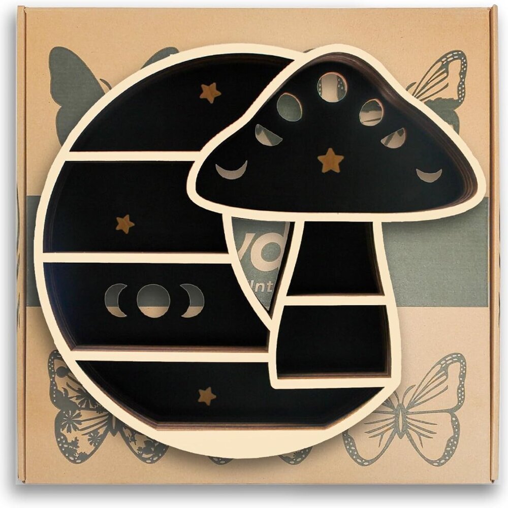 Cute Mushroom Decor, Wooden Mushroom Floating Shelves for Wall, Moon Shelf Wall - Picture 9 of 9